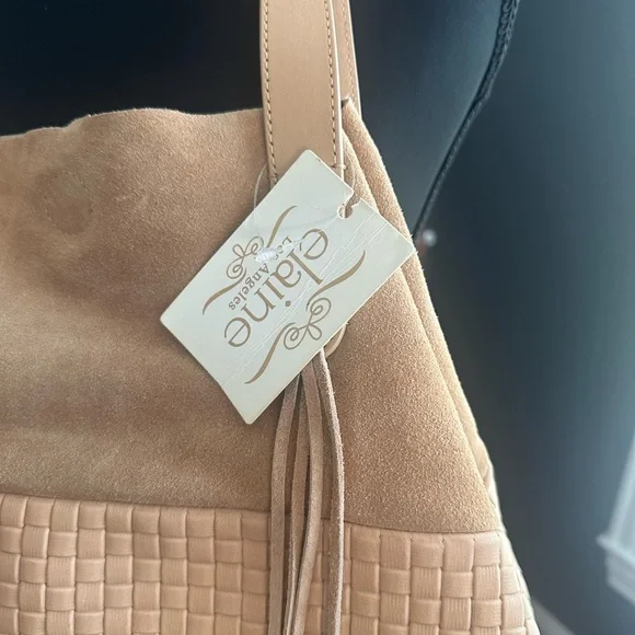 NWT Elaine Turner Elegant Two Tone Tan Suede & Leather Quilted Boho Bag - Picture 3 of 9